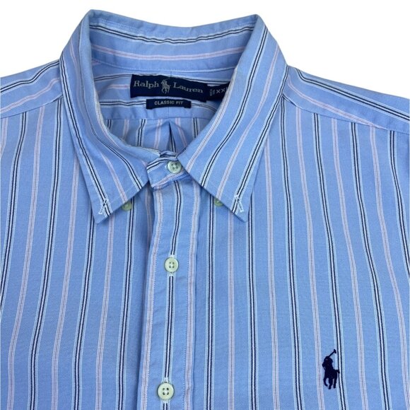 Ralph Lauren Men's Light Blue Striped Classic Fit Button-Down Shirt Sz XXL - Picture 3 of 7